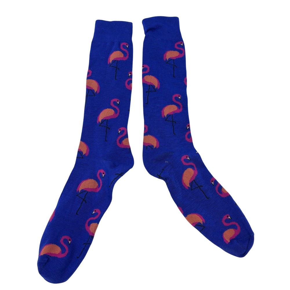 Blue Flamingo Pattern Crew Socks Pink Bird Novelty Tropical Knit Casual Socks
